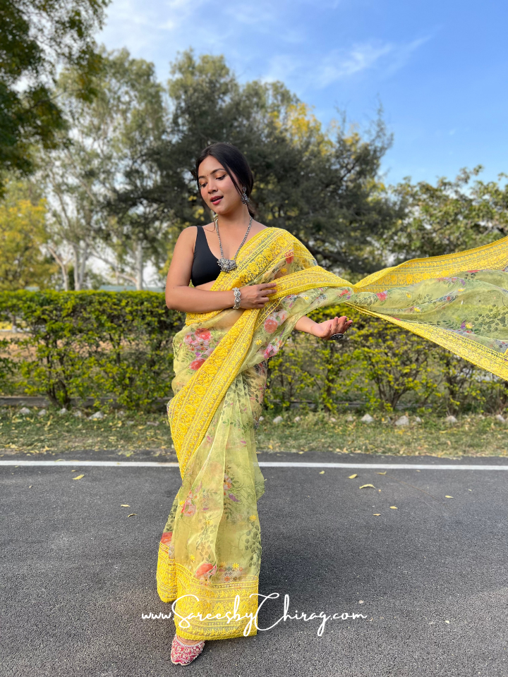 Danica Saree (Greenish Yellow) – SAMA by Rakhi
