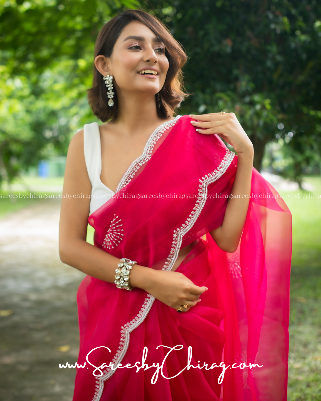 Exclusive Soft light Organza Saree with all over Heavy Thread and Pear –  www.soosi.co.in