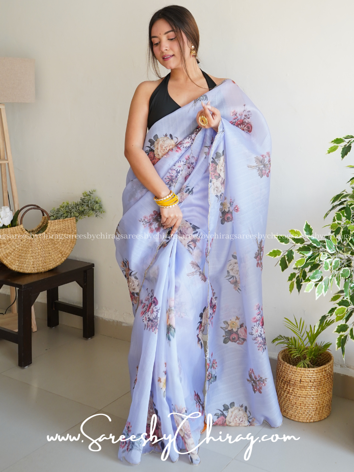 Elevate Your Style Premium Organza With Exquisite Digital Prints And Khatli Work -Myra