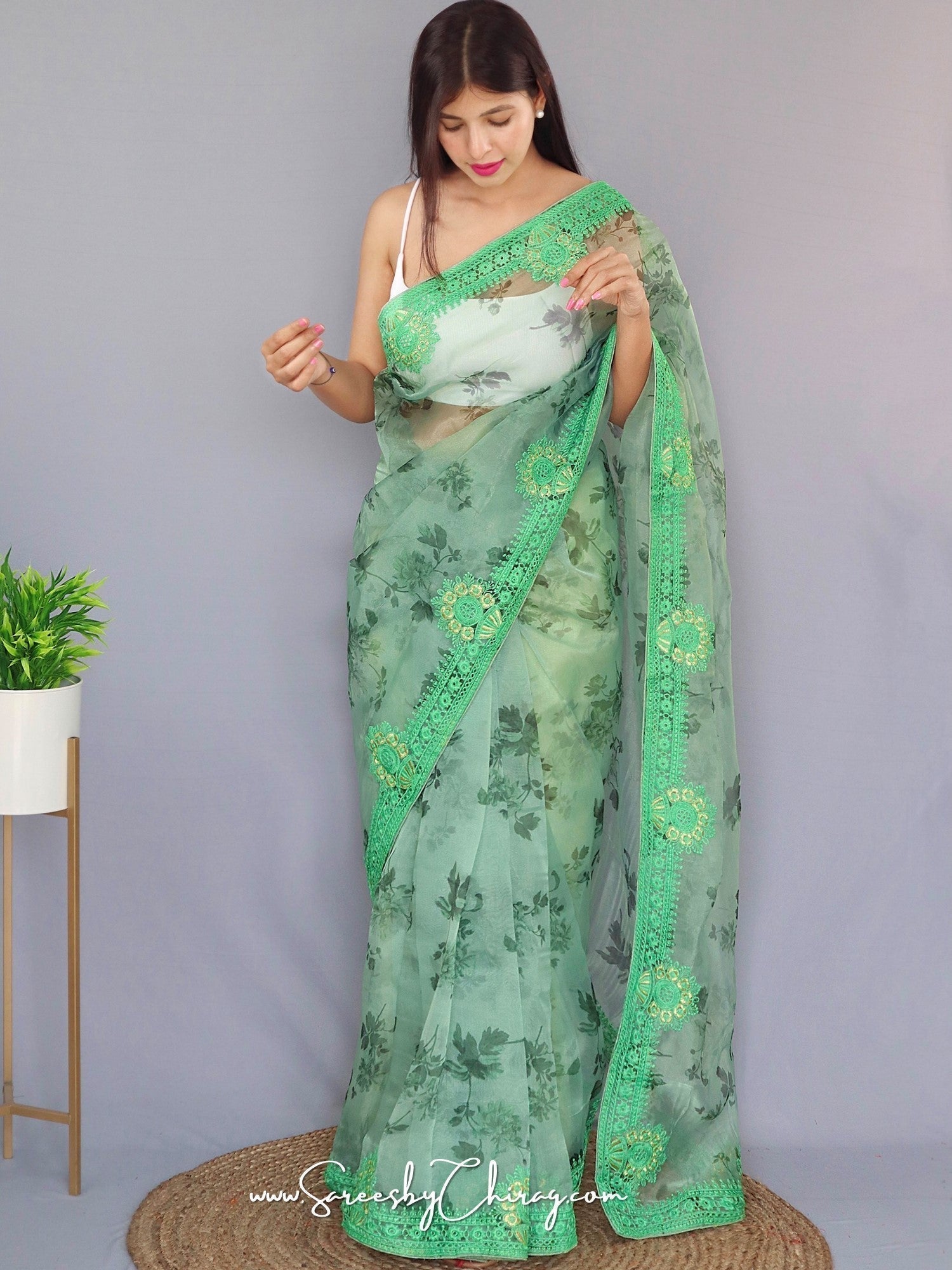 Lightweight Organza Saree with Embroidery | Man-Mohini