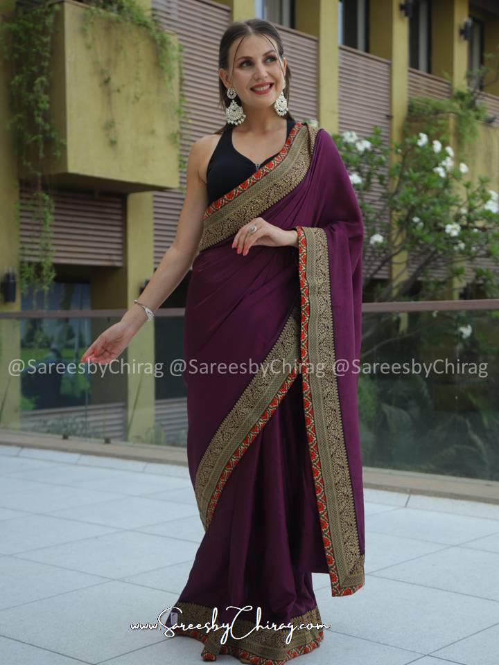 Buy Incredible Wine Sequins Georgette Party Wear Saree From Ehnic Plus