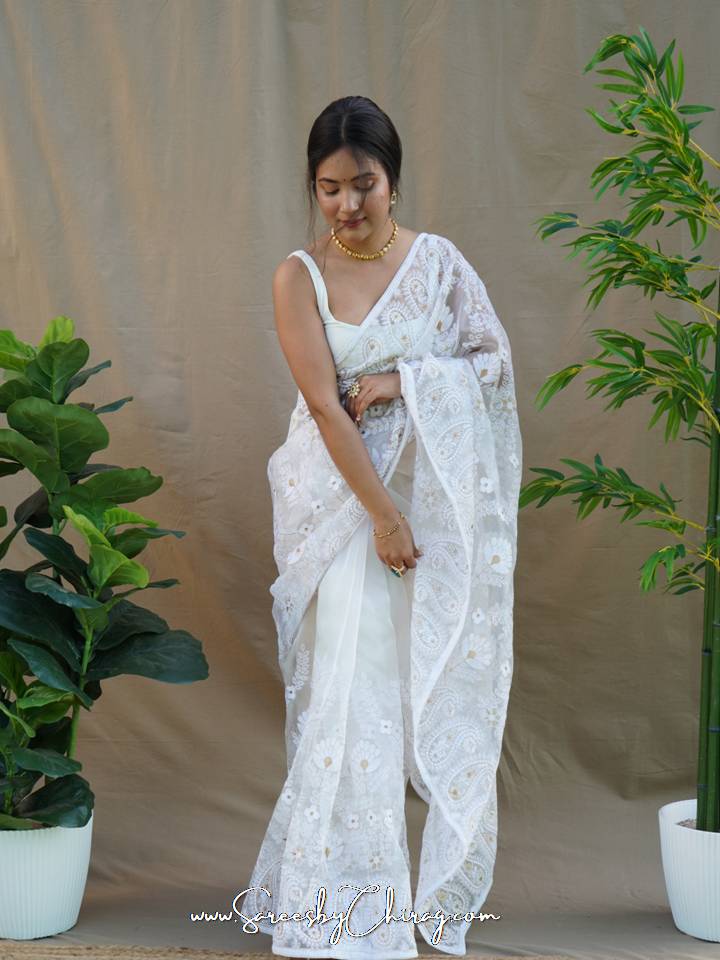 Attractive White Heavy Organza Silk Saree – TheDesignerSaree