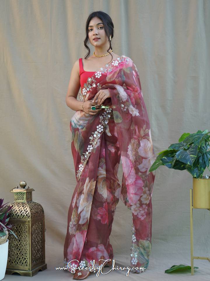 Red Elegant Khatali Work Saree | Sarangi